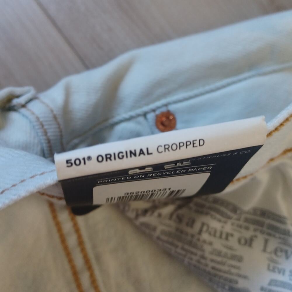 NWT Levi's 501 Original Cropped Jeans Acid Blue Splash Light Wash 25x26 RARE - Picture 12 of 13